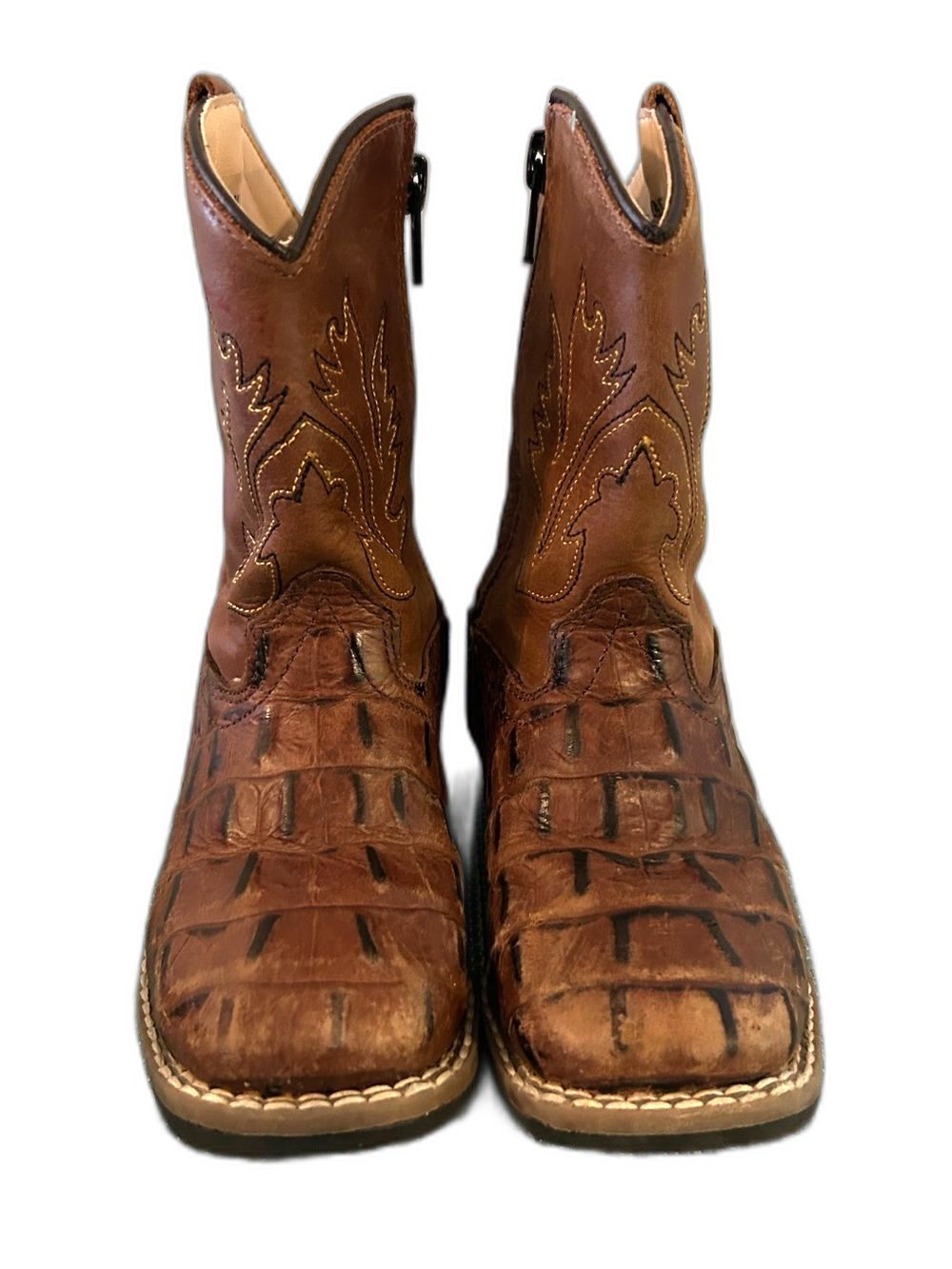 Old West Tan Crocodile-Embossed Leather Western Boots